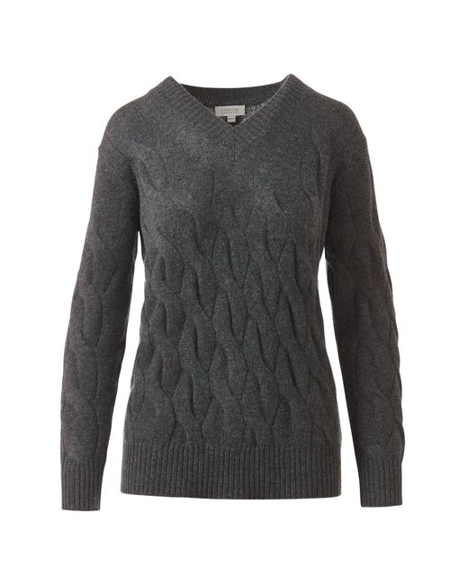 Kinross Cashmere Gray Long Cable Vee Pullover
