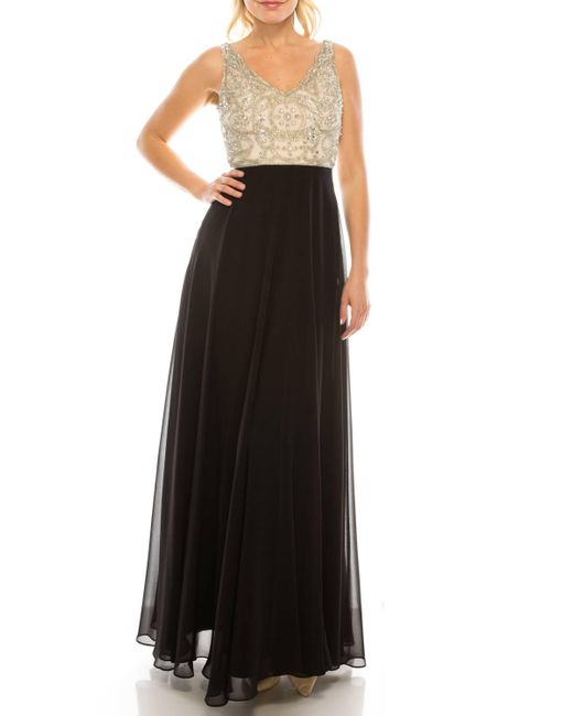 Aidan Mattox Black Embellished Sleeveless A-Line Dress
