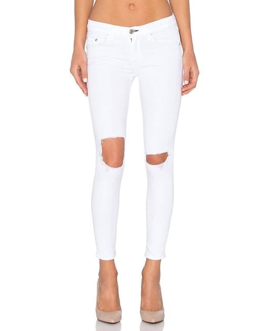 Rag & Bone White Bright Capri Jean With Holes
