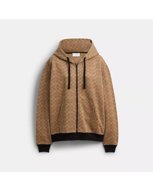 COACH Brown All Over Signature Zip Hoodie