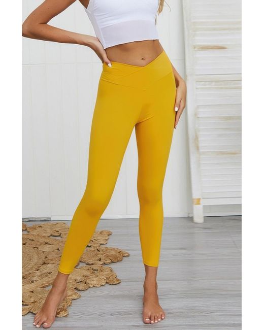 TRUEDAMES Yellow Solid Yoga Leggings