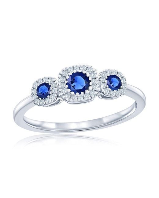 Simona Blue Sterling, Lab-Grown Sapphire And Natural Diamond Ring