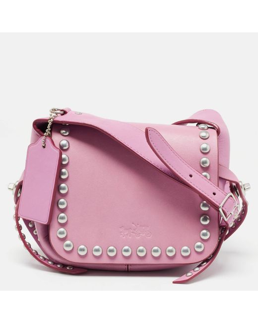 COACH Pink Leather Rivet Dakotah Crossbody Bag