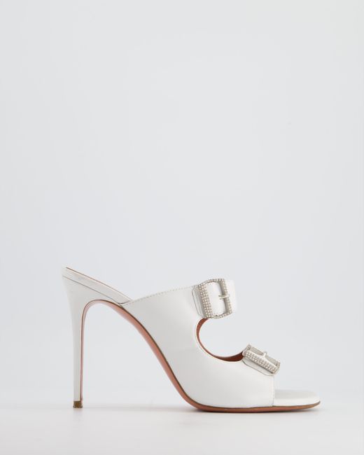 AMINA MUADDI White Mule With Crystal Buckle Detail