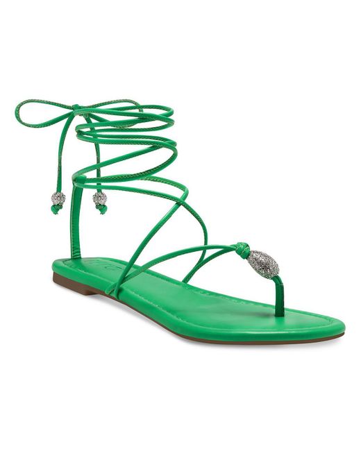 INC Green Amilie Faux Leather Round Toe Strappy Sandals