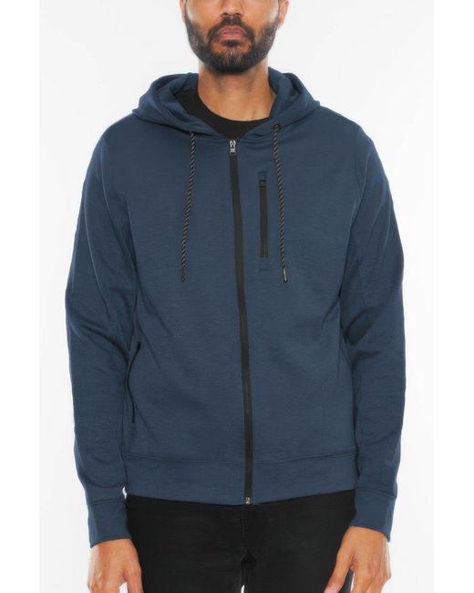 TRUEDAMES Blue Solid Heathered Zip Up Jacket for men