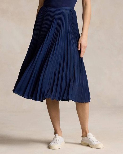 Ralph Lauren Blue Polo Pleated Georgette Skirt