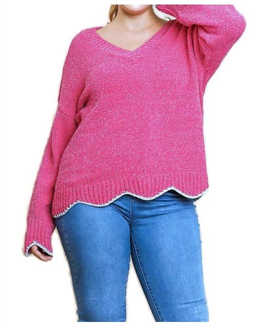 Umgee Pink Zig Zag Pullover Sweater