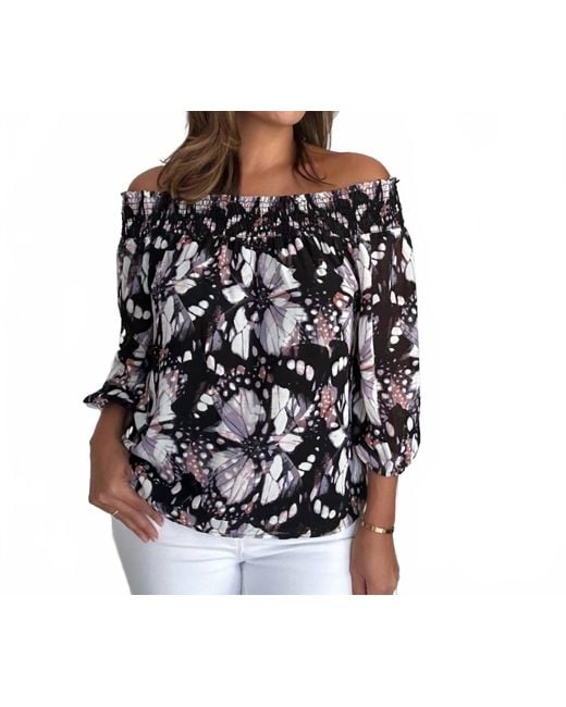 Veronica M Black Off The Shoulder Abstract Print Top