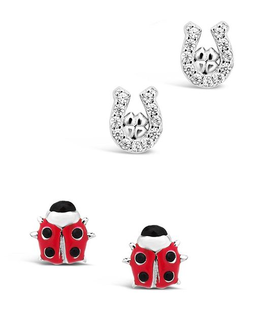 Sterling Forever White Sterling Lucky Charm Stud Earring Set Of 2