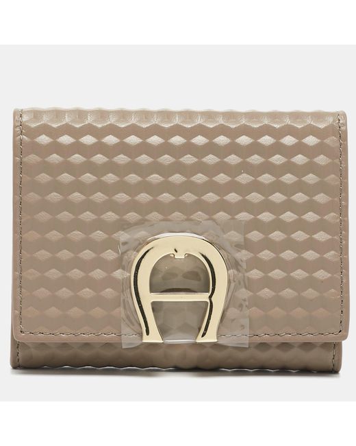 Aigner Natural Beige Leather Pria Trifold Wallet