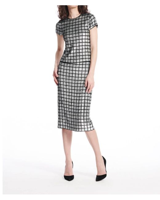 EMILY SHALANT Metallic Beaded Checkboard Pattern Midi Skirt