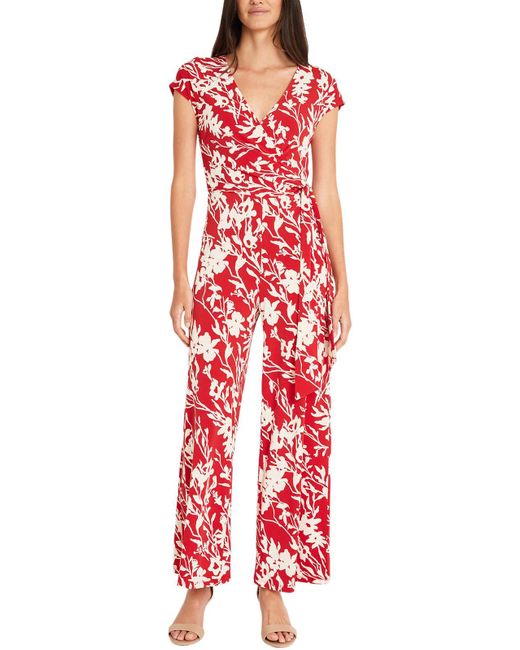 Maggy London Red Printed Matte Jersey Jumpsuit