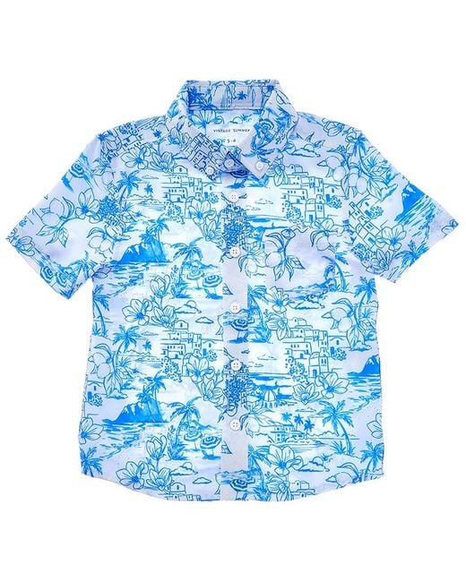 Vintage Summer Blue Button-Down Shirt for men
