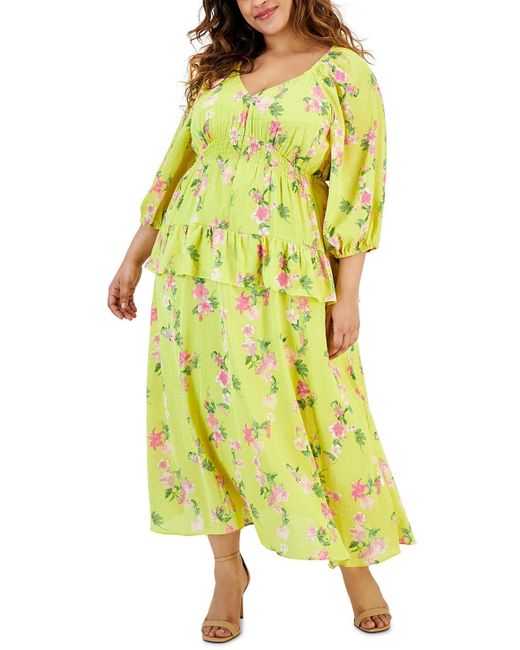 Taylor Yellow Plus Tiered Smocked Maxi Dress