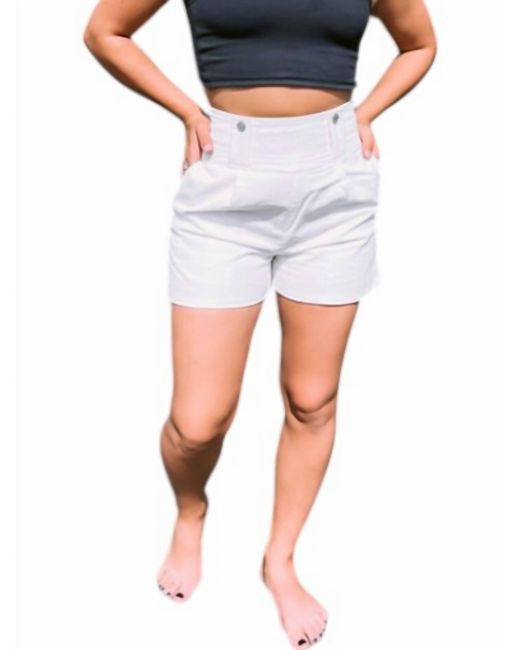 Crescent White High Waisted Corduroy Shorts