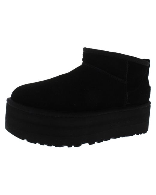 Ugg Black Classic Ultra Mini Platform Suede Sherpa Ankle Boots