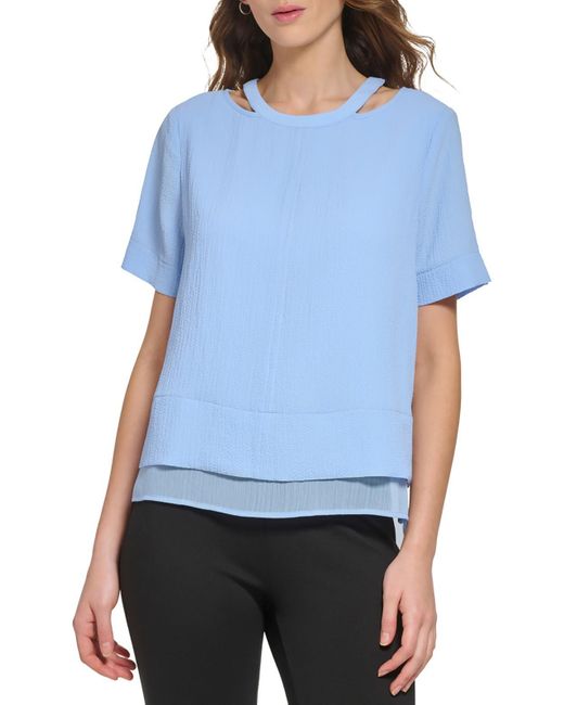 DKNY Blue Crinkle Cut-out Blouse
