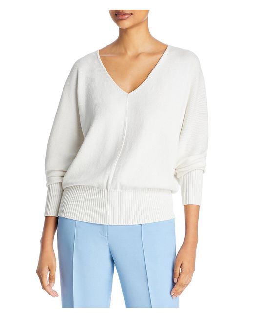 Lafayette 148 New York White Silk Blend V-neck Pullover Sweater