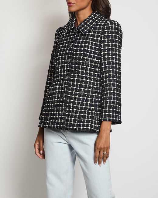 Chanel Black ,check Long-sleeve Jacket With Button Detail