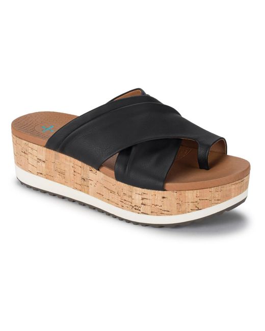 BareTraps Black Holly Faux Leather Slip On Slide Sandals