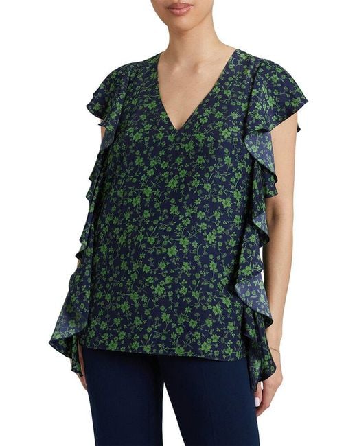 Santorelli Green Camryn Ruffle Blouse