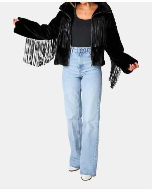 BuddyLove Blue Skylar Fringe Faux Fur Jacket
