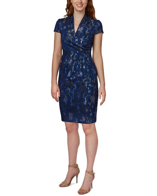 Adrianna Papell Blue Pleated Mini Cocktail And Party Dress