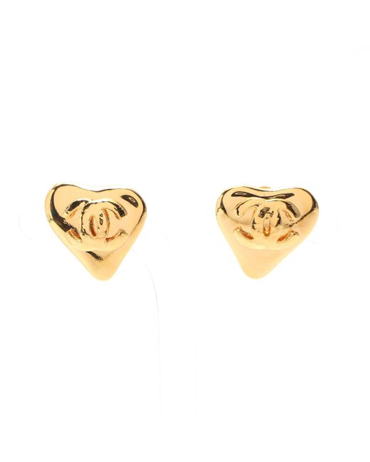 Chanel Metallic Coco Mark Heart Earrings Gp Gold 93p