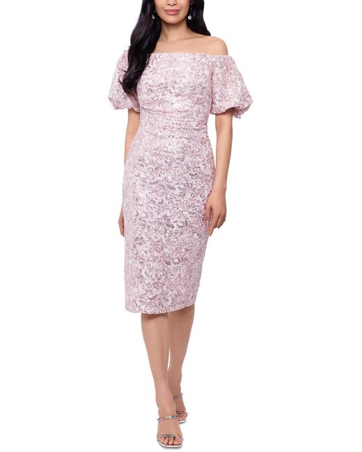 Xscape Pink Sequined Midi Cocktail And Party Dress