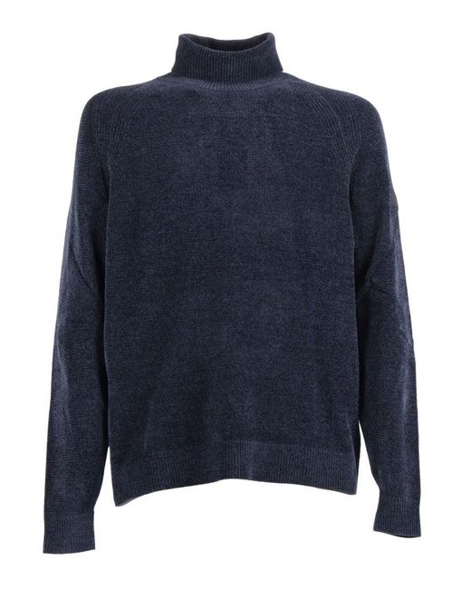 Rrd Blue Plush Velvet Knit Sweater With High Turtleneck for men