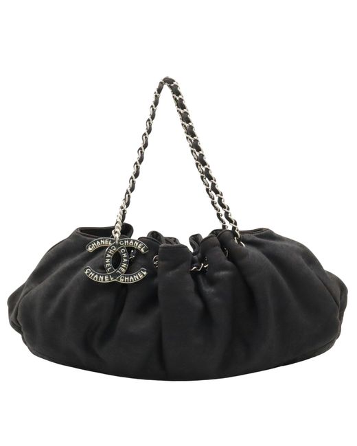 Chanel Black Coco Mark Cotton Shoulder Bag (pre-owned)