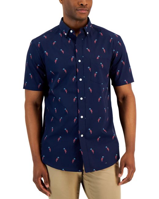 Club Room Blue Parrots Printed Poplin Button-down Shirt for men