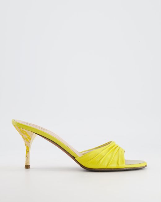Roberto Cavalli Yellow Leather Mules With Embellished Heel