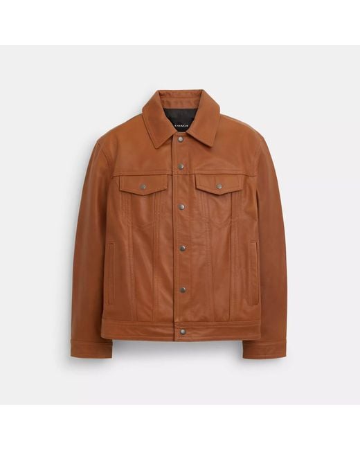 COACH Brown Leather Trucker Jacket for men