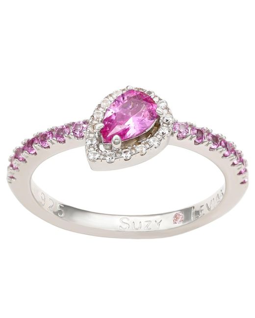 Suzy Levian Pink Sterling & Sapphire Pear Shape Petite Ring
