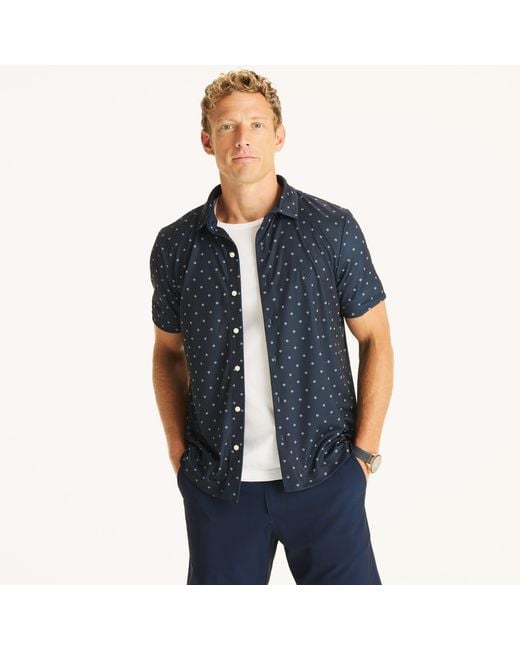 Nautica Blue Printed Button-Down Polo for men