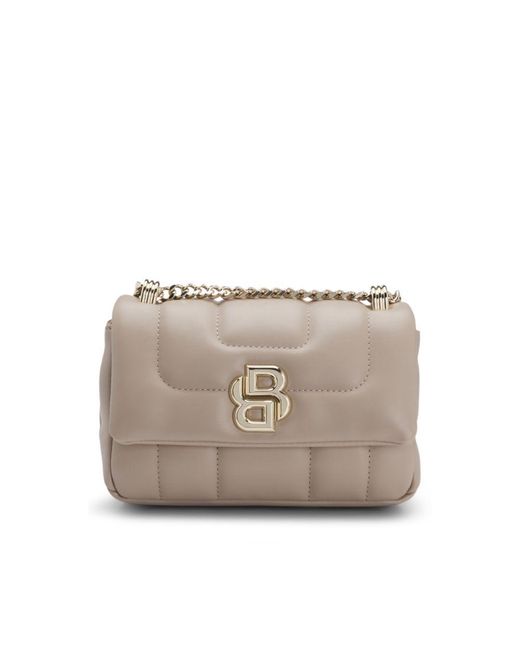 Boss Gray Quilted Shoulder Bag With Double B Monogram Trim