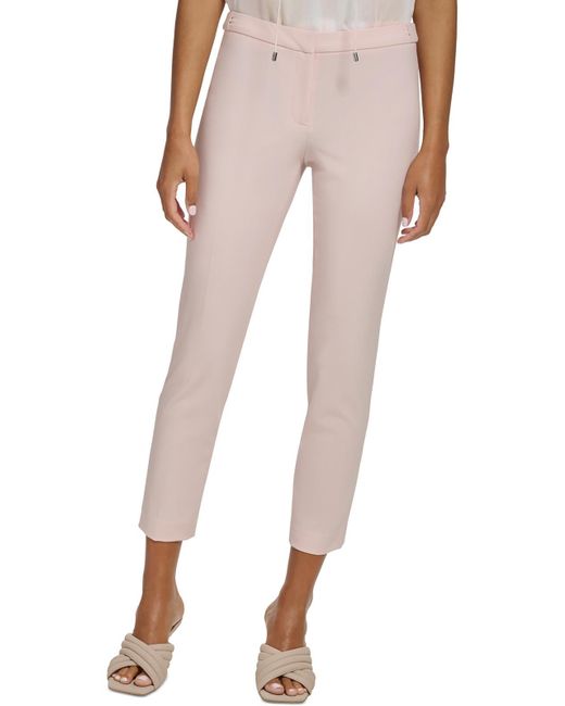Calvin Klein Pink Petites Solid High Rise Ankle Pants