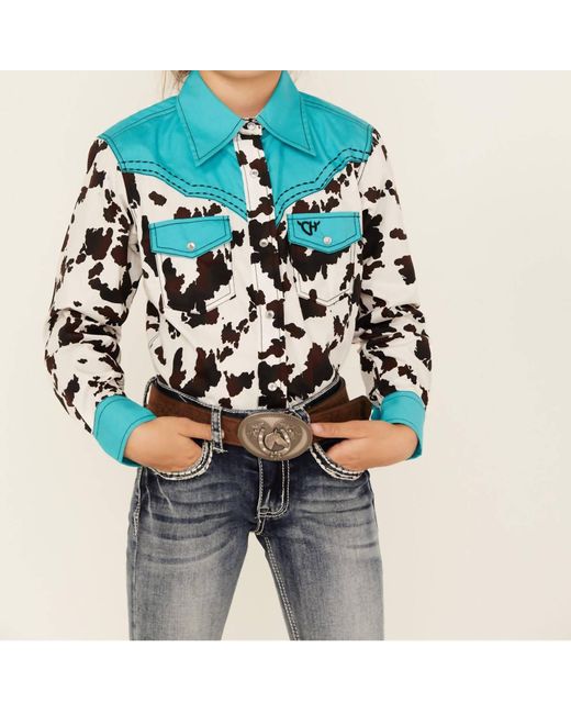 Cowboy Hardware Blue Youth Moody Cow Long Sleeve Print Shirt