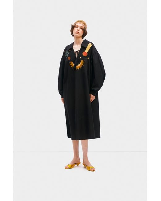 Sleeper Black Mystic Appliquéd Cotton Maxi Dress