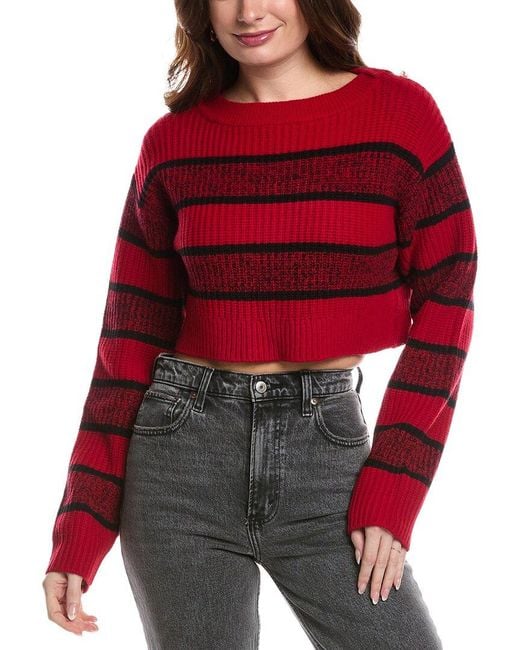 Re/done Red Crop Boatneck Wool Pullover