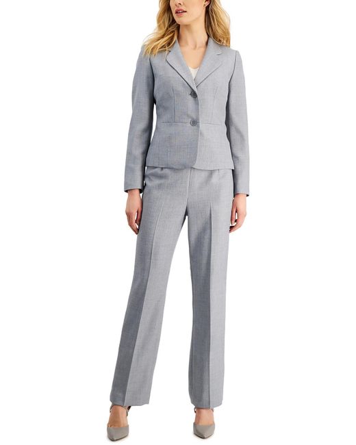 Le Suit Gray Plus Herringbone 2pc Pant Suit