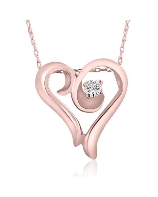 Pompeii3 Pink 1/10ct Solitaire Diamond Heart Pendant Necklace
