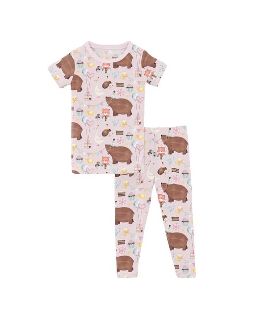 KICKEE Pink Girl's Short Sleeve Pajama Set