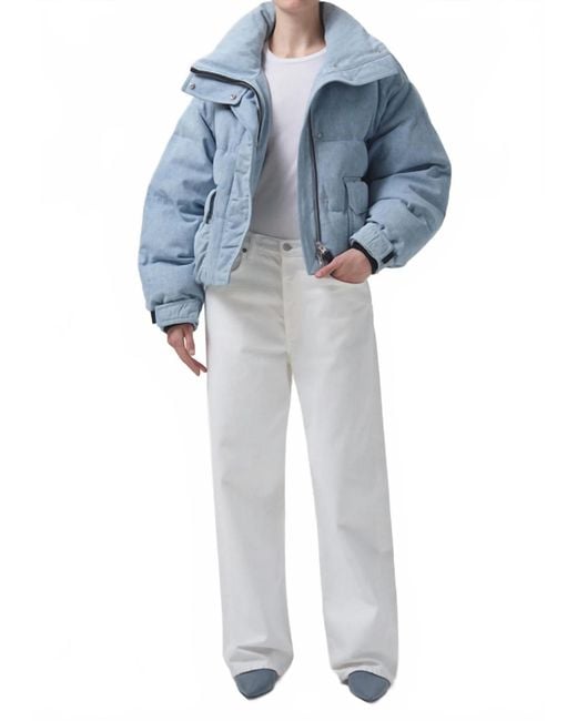 Agolde Blue Nova Denim Puffer Jacket