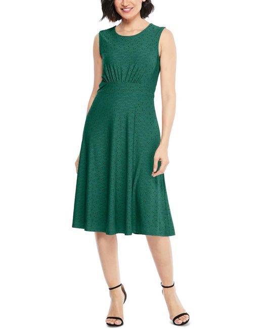 London Times Green Eyelet Knit Midi Dress
