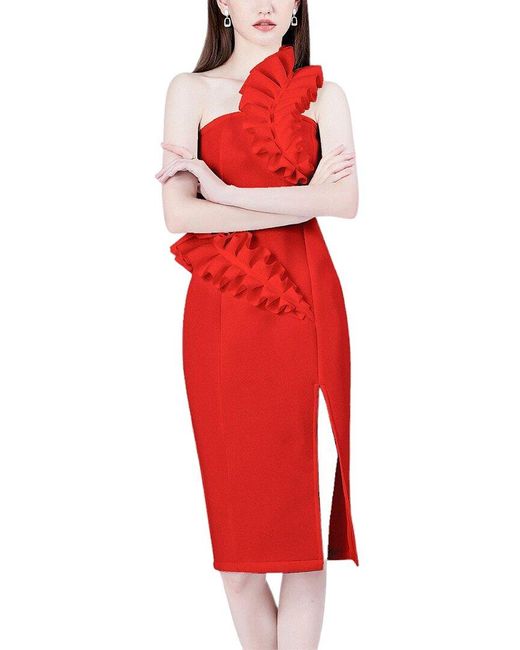 Kaimilan Red Off-the-shoulder Midi Dress