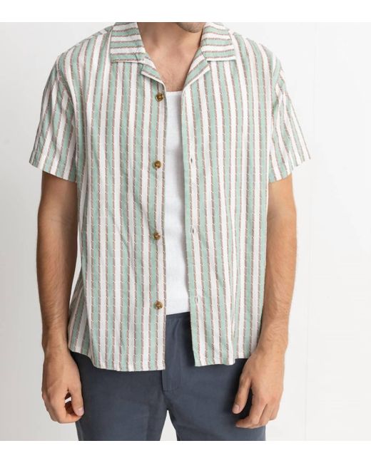 Rhythm White Vacation Stripe Short Sleeve Button Up for men