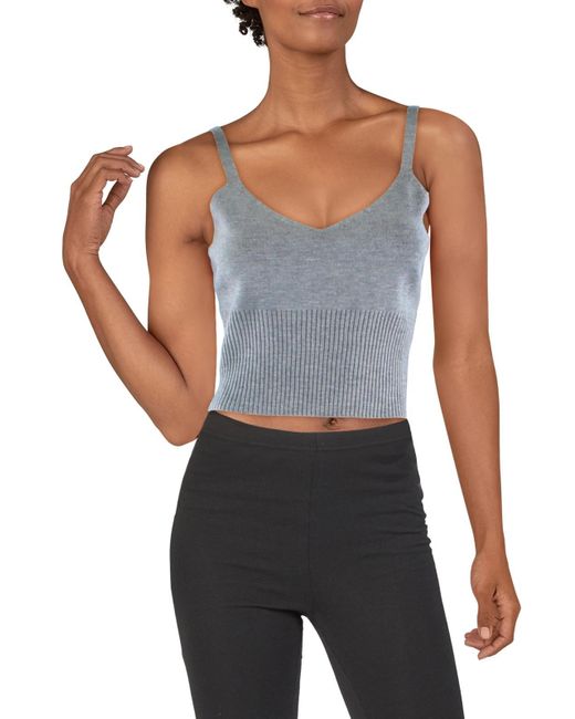 Alice + Olivia Blue Ribbed Cropped Tank Top